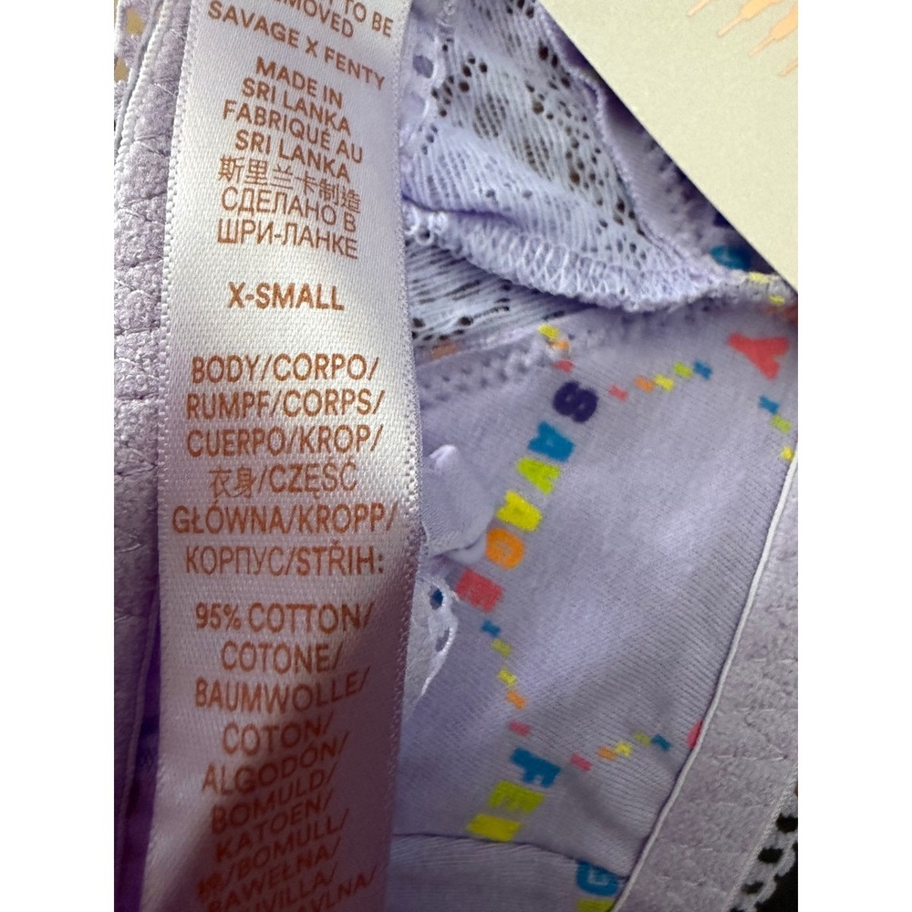NWT Savage X Fenty Lavender Logo Print Cotton Bralette XS Lace Wireless Bra - Picture 5 of 6